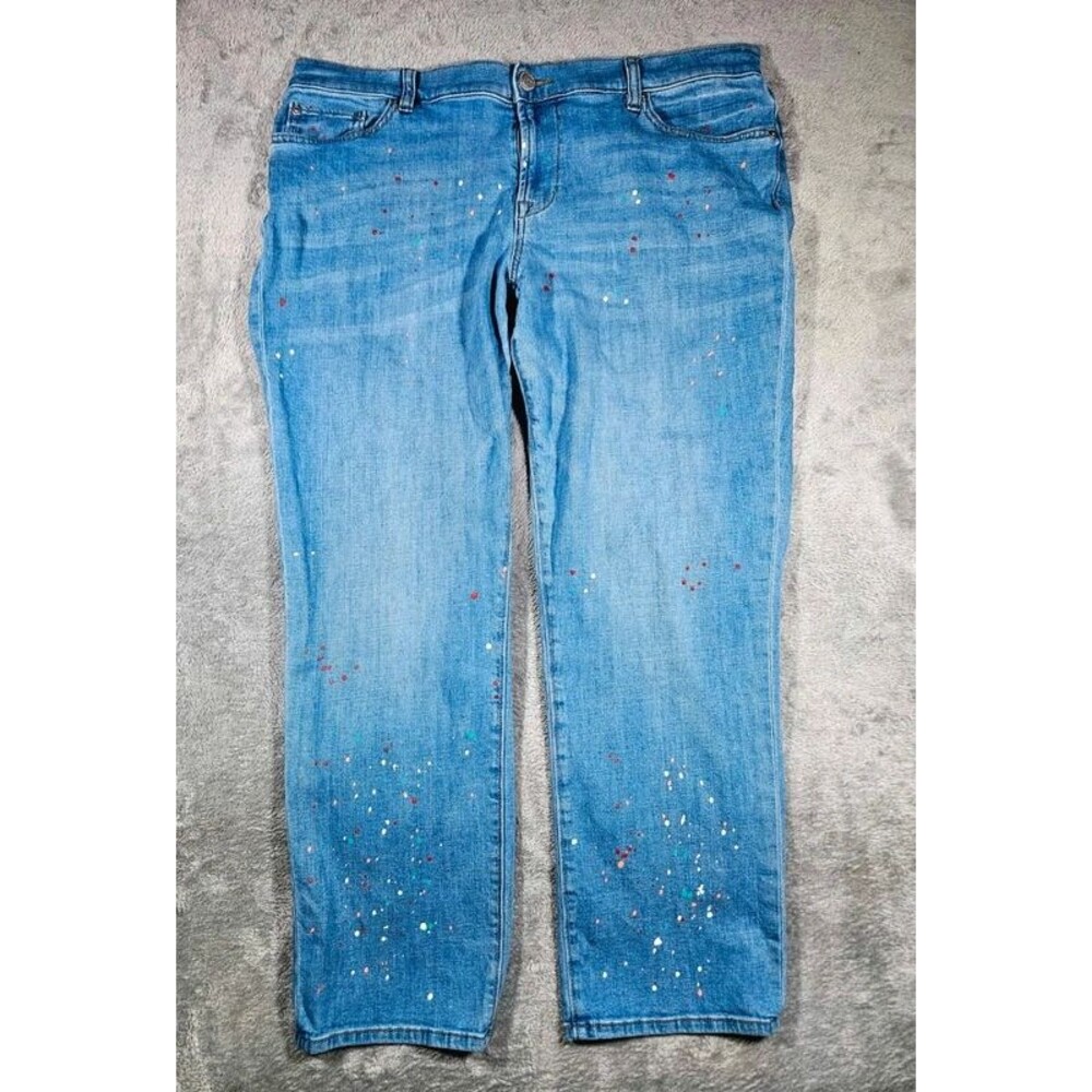 LOFT Modern Straight Jeans Women's Size 32/14 Blue Paint Splatter Mid Rise Strai